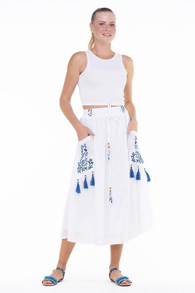 Eliş Şile Bezi Nil Vual Midi Skirt White Byz Summer Skirt