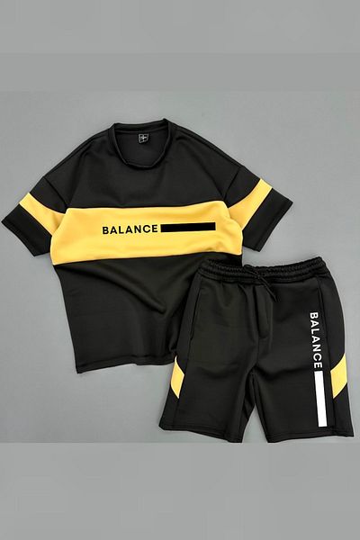 NO 601 Ανδρικό κίτρινο-μαύρο μπλουζάκι Scuba Piece Balance εμπριμέ σορτς