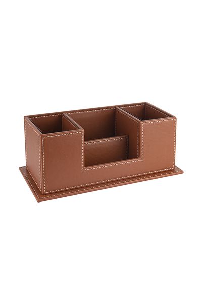 2K Desktop Leather Organizer Pen Holder 4 Compartments Desktop Organizer Rainbow Vegan 10X12X25 Cm.