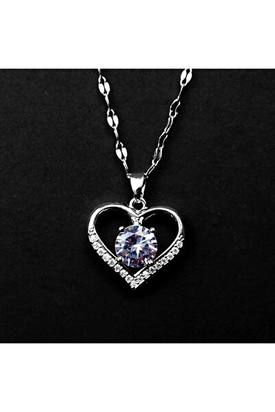 Choice قلادة على شكل قلب من أحجار كريمة اصطناعية بلون الفولاذ للنساء 2022، قل...