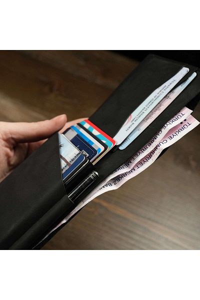 eonaks Genuine Real Leather Wallet with Mechanism Pen Compartment