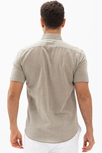 Eliş Şile Bezi Short Sleeve Slim Fit Şile Cloth Single Pocket Men's Summer Shirt Stone 3031