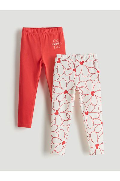 LC Waikiki Floral Girl's Leggings with Elastic Waist, 2-Piece