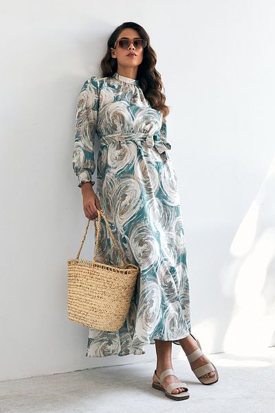VAVİNOR Mint Colored Rabella Patterned Dress