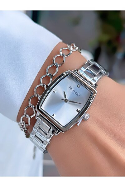 Ferrucci ساعة يد نسائية بتصميم خاص مقاومة للماء بحبل فولاذي 3 ATM + سوار هدية