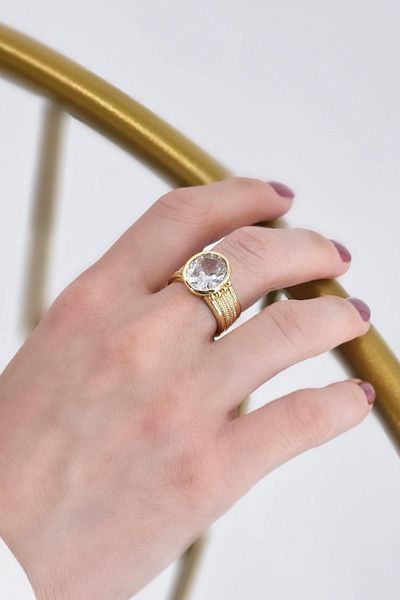 Çlk Accessories Premium Adjustable Large Curved Zircon Stone Ring 1460