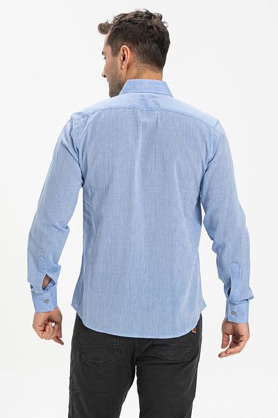 Eliş Şile Bezi Μπλε 3032 Μακρυμάνικο Slim Fit Ανδρικό Καλοκαιρινό Σ ⾍   Καλούπι