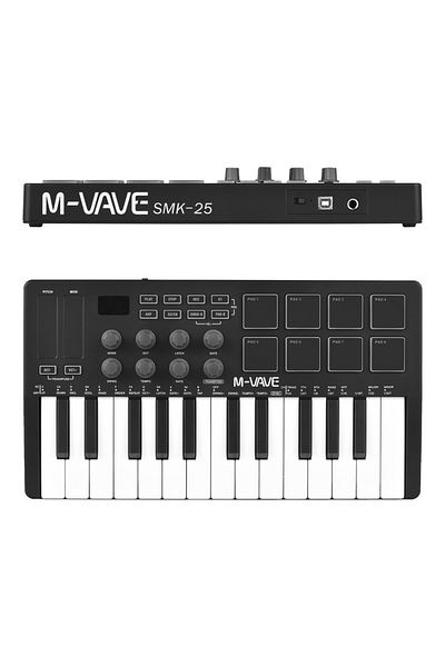 M-VAVE black M-VAVE 25-Key MIDI Controller Keyboard Mini Portable USB Music Arranger Keyboard 8 RGB Backlit