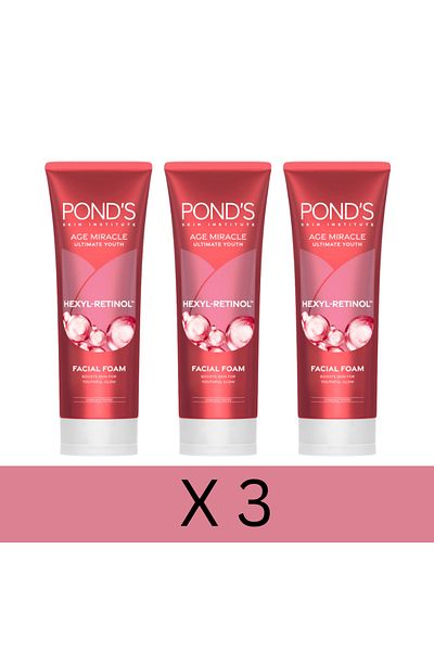 Ponds POND'S Age Miracle Ultimate Youth Facial Foam, with Hexyl Retinol, 100g x3