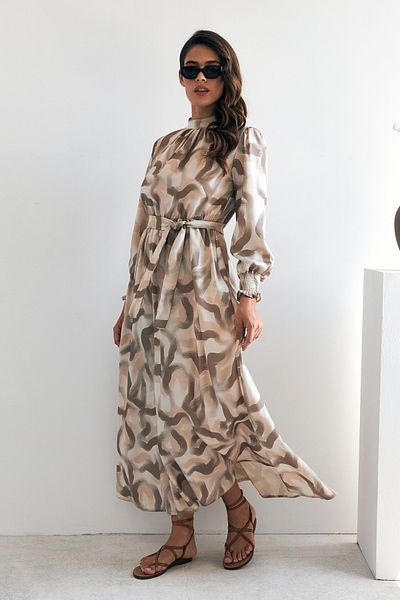 VAVİNOR Beige Soft Patterned Dress