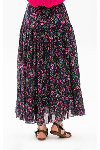 Eliş Şile Bezi Fusta lungă de vară Buse Voile Model Bud Mov închis 6169