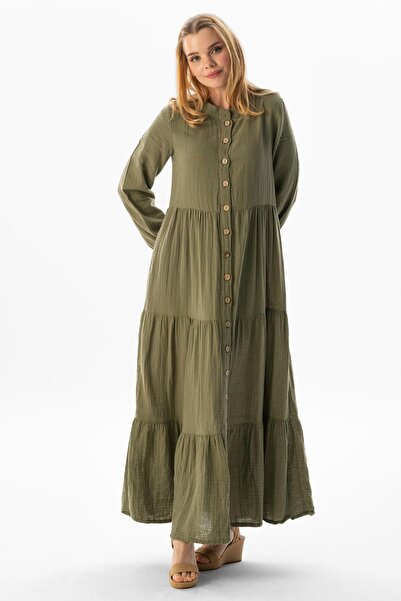 Eliş Şile Bezi Long Sleeve Sezen Seasonal Muslin Ferace Khaki Hk