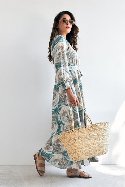 VAVİNOR Mint Colored Rabella Patterned Dress