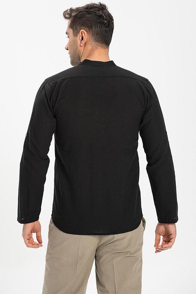 Eliş Şile Bezi Μακρυμάνικο Şile Πανί Bodrum Ανδρικό T-shirt Μαύρο 9003