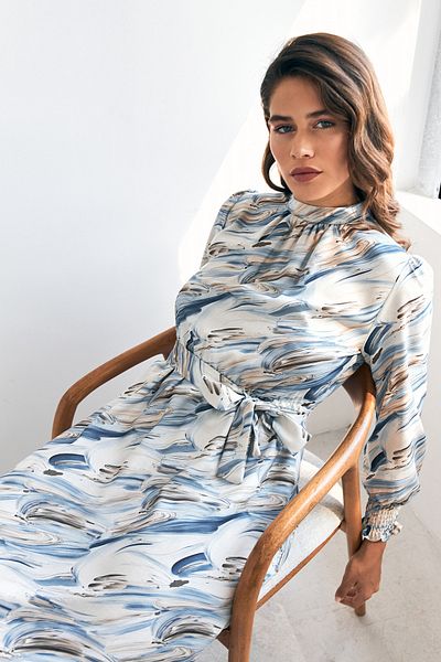 VAVİNOR Indigo Aura Patterned Dress