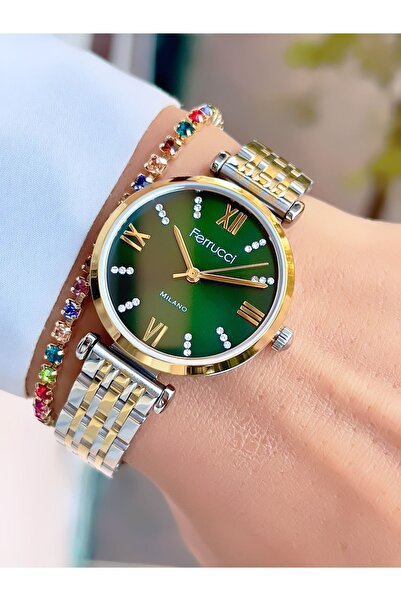 Ferrucci ساعة يد نسائية مقاومة للماء بسعة 3 ATM من الفولاذ + سوار هدية