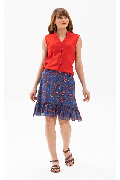 Eliş Şile Bezi Fusta scurtă de vară Buse Voile Bud Pattern Saks Checkered 6171