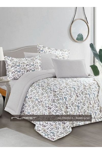 INREST 4-Piece Bed Set – Includes Single Comforter (170×230 cm) 100% Cotton in White and Light Gray