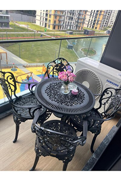 Ceritti Ferforje Görünümlü Masa Sandalye, Dış Mekanda Kullanılabilir 4 Kişili...