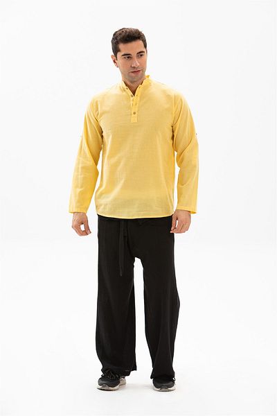 Eliş Şile Bezi Μακρυμάνικο Sile Cloth Bodrum Ανδρικό T-shirt Κίτρινο Κίτρινο