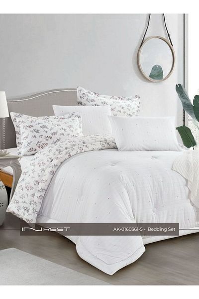 INREST Elegant 6-Piece Bedding Set – King Comforter (230×250 cm) White 100% Cotton.