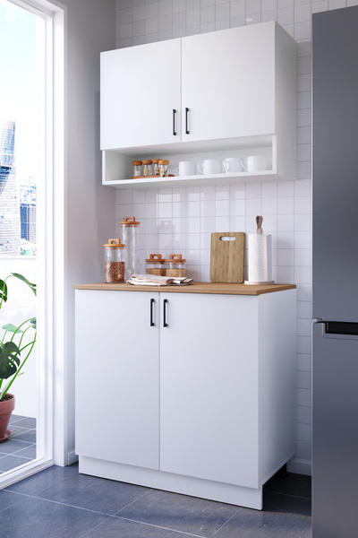 MOBİDEKO Lidye Mini Mutfak Dolabi Alt Üst Modül 100 Cm Tezgal Dahil(BAZALI)