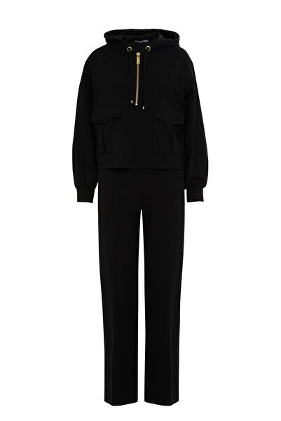 kı.we Kapüşonlu Ve Cep Detaylı Siyah Eşofman Takımı