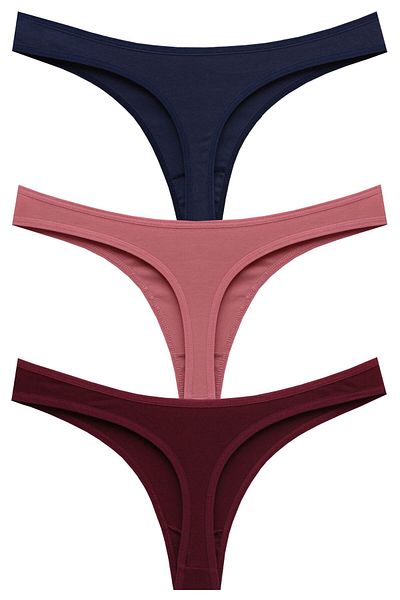 papatya lingerie Pachet economic de 3 bucăți Chiloți tanga din bumbac cu talie joasă Multicolor Bleumarin Dusty Rose Roșu Claret