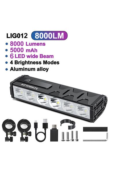 Choice LIG012-5000 Bicycle Light Front 8000Lumen Bike Light 5000mAh Waterproof Flashlight USB Charging MTB