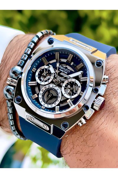 Ferrucci Ferrucci̇ New 2024 Function Silicone Cord Steel Case Men's Wrist Watch + Bracelet with Gift