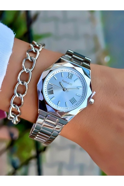 Ferrucci ساعة يد نسائية بتصميم خاص مقاومة للماء بحبل فولاذي 3 ATM + سوار هدية