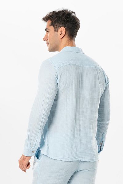 Eliş Şile Bezi Μακρυμάνικο Muslin Summer Ανδρικό πουκάμισο Ice Blue Bmv