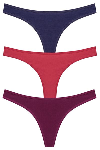 papatya lingerie Pachet economic de 3 bucăți Chiloți tanga din bumbac cu talie joasă Multicolor Bleumarin Fucsia Roșu Claret