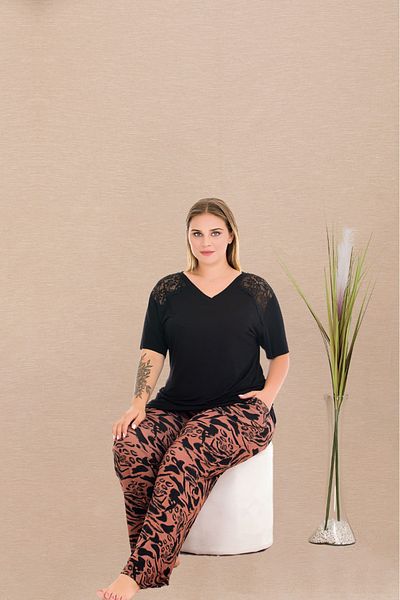 Lady Lingerie Set de pijamale pentru femei, cu mâneci scurte, cu decolteu în V, cu umeri cu dantelă