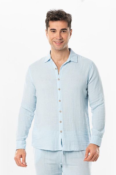 Eliş Şile Bezi Μακρυμάνικο Muslin Summer Ανδρικό πουκάμισο Ice Blue Bmv