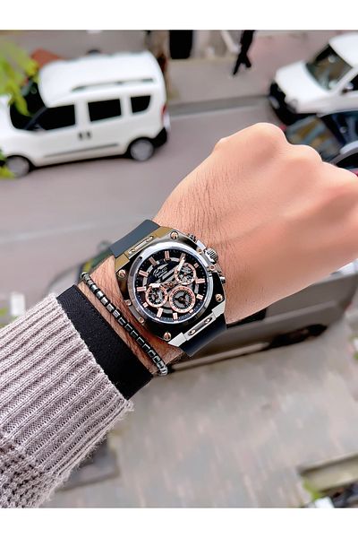 Ferrucci Ferrucci̇ New 2024 Function Silicone Cord Steel Case Men's Wrist Watch + Bracelet with Gift