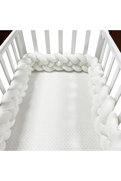 Choice9 200 cm(78.7inch) white 1-3.6M Baby Bed Bumper Handmade Knotted Braid Weaving Plush Crib Protector In