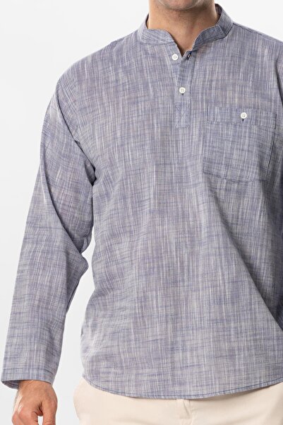 Eliş Şile Bezi Μακρυμάνικο ύφασμα Şile Ανδρικό καλοκαιρινό μπλουζάκι με μονό τσεπάκι με γιακά