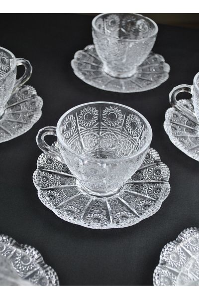 Qualitev 12 Piece Crystal Glass Tea Set 200 ml Luxury Tea Cup Set for 6 People