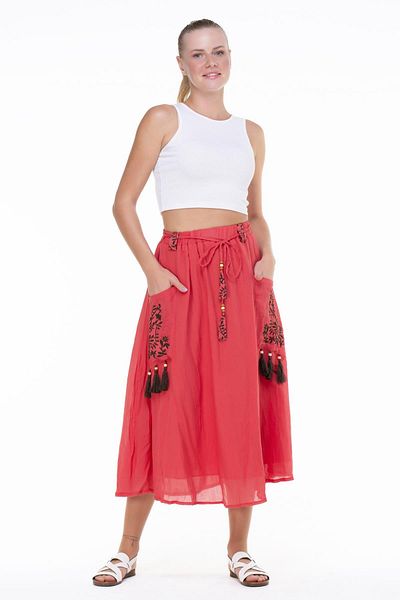 Eliş Şile Bezi Nil Voile Midi Length Summer Skirt Mercan Mrcn