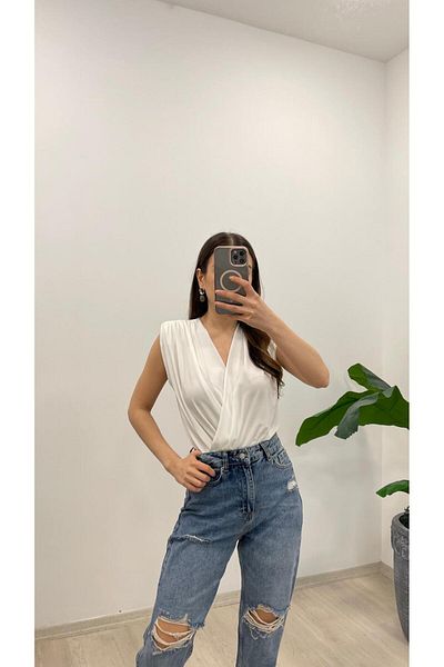 Nazline Women's Padded Bottom Snap Fastener Double Breasted Collar Sendy Blouse