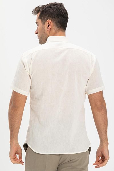 Eliş Şile Bezi Κοντό μανίκι Slim Fit Sile Πανί Μονή Τσέπη Ανδρικό Καλοκαιρινό Πουκάμισο Κρέμα 3002