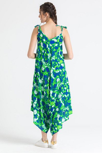 Eliş Şile Bezi Strappy Voile Selin Summer Jumpsuit Abstract Grass Yşl Syt Çmn