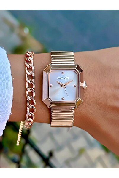 Ferrucci ÇELİK KORDON 3 ATM SU GEÇİRMEZ KADIN KOL SAATİ+BİLEKLİK HEDİYELİ
