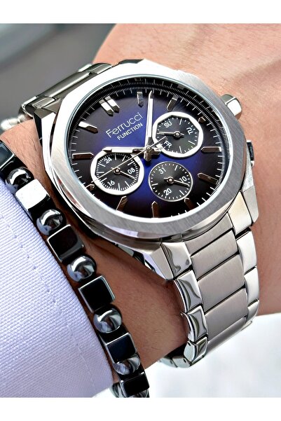 Ferrucci FERRUCCİ FUNCTION LACİVERT KADRANLI GÜMÜŞ METAL ERKEK KOL SAATİ