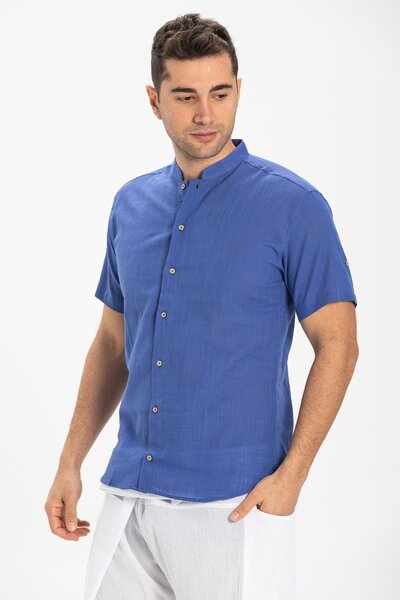 Eliş Şile Bezi Short Sleeve Slub Cotton Bodrum Summer Men's Shirt Saks 3050