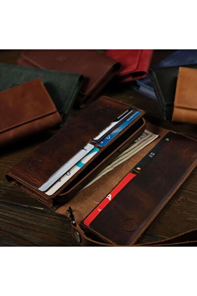 eonaks Genuine Leather Cover Universal Phone Case with Card Holder and Money Compartment