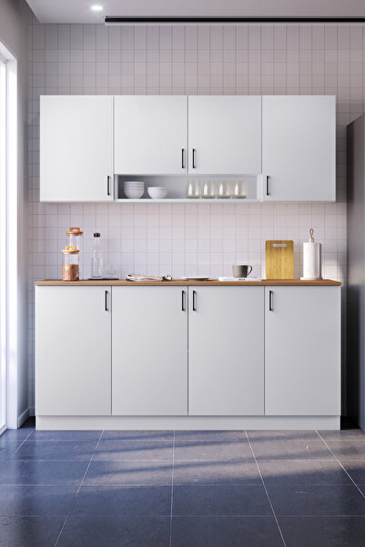 MOBİDEKO Nota Mini Mutfak Dolabi Alt Üst Modül Kapaklı 160 Cm Tezgah Dahil (BAZALI)