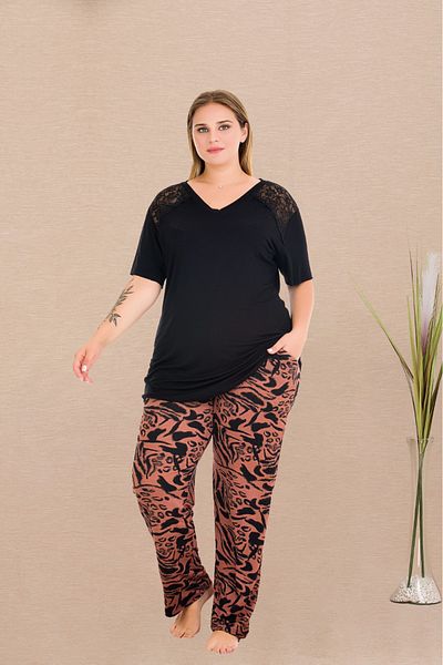 Lady Lingerie Set de pijamale pentru femei, cu mâneci scurte, cu decolteu în V, cu umeri cu dantelă