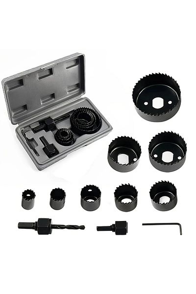 Choice black 11Pcs Hole Saw Kit Durable Carbon Steel Metal Circle Power Drill Hole Cutter for Wood PVC and